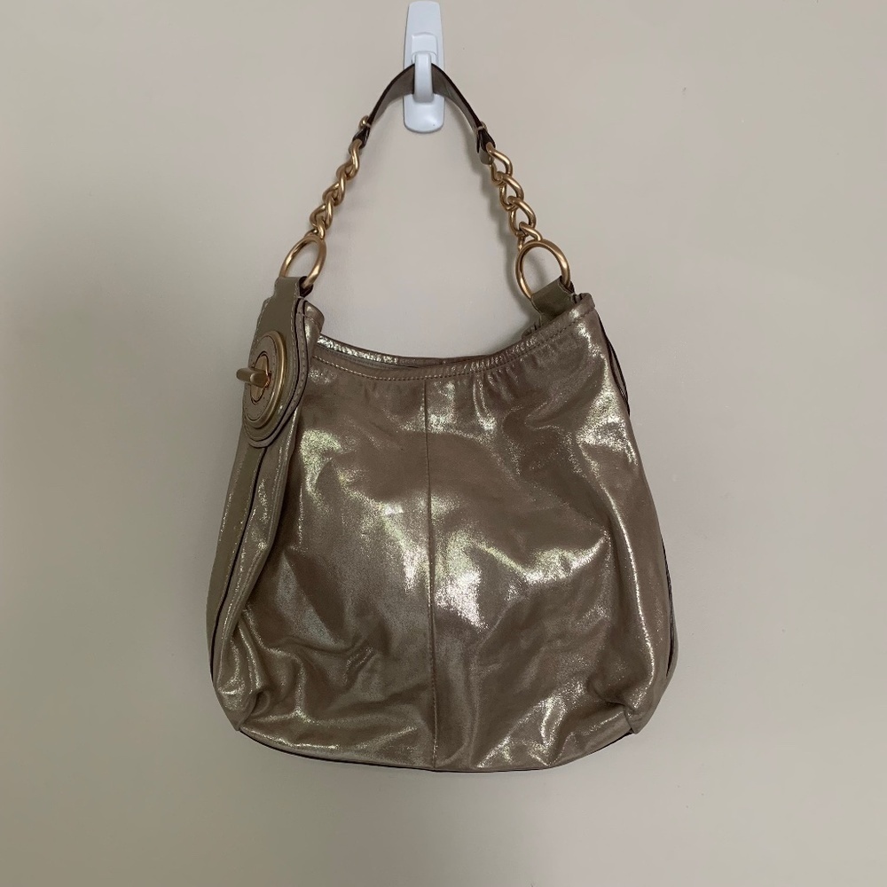 Coach Peyton Metallic Pewter Shimmer Leather Shoulder Bag - Picture 15 of 15